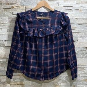 Madewell plaid ruffle yoke top XXS